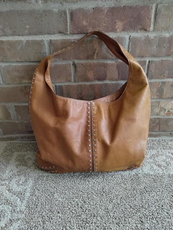 Michael Kors Handbags - Michael Kors Astor Hobo Shoulder Bag Large Luggage Brown Leather Studded